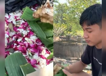 Seorang Pria Nekat Makan Sesajen Isi Ayam Goreng di Kuburan