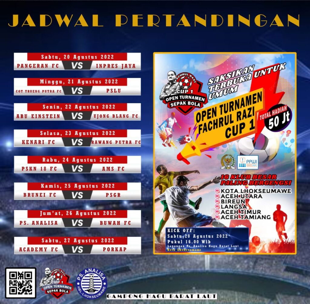 Jadwal pertandingan Open Turnamen Sepak Bola Piala Senator Aceh