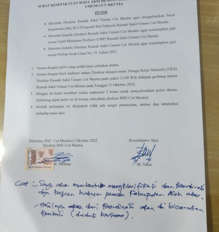 Direktur RSUCM Aceh Utara Teken Surat Kesepakatan