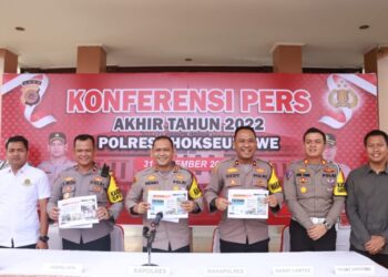 Konferensi Pers Akhir Tahun 2022, Kapolres Lhokseumawe Paparkan Sejumlah Kasus Kriminal dan Narkoba