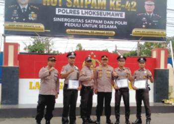 Tiga Satpam Berprestasi Terima Penghargaan Kapolres Lhokseumawe