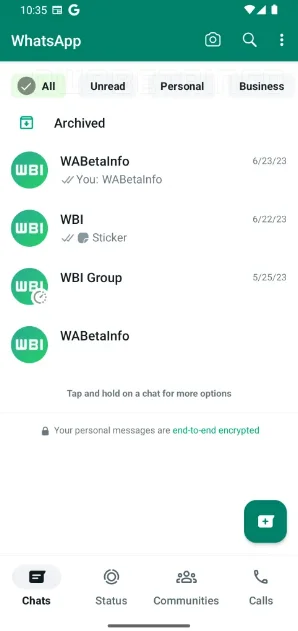 Tampilan filter obrolan di WhatsApp