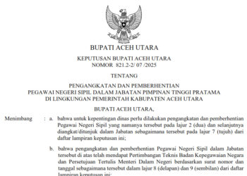 Pemkab Aceh Utara Lantik Delapan Pejabat JPT Pratama
