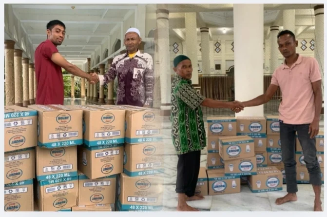 Imum Jon Salurkan Bantuan Air Mineral ke Seluruh Masjid di Meurah Mulia